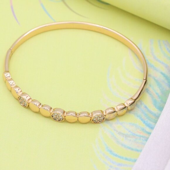 Elegant Rose Gold Bangle with Glossy Studded Circle Accents, XPBL0508 - Picture 2 of 12